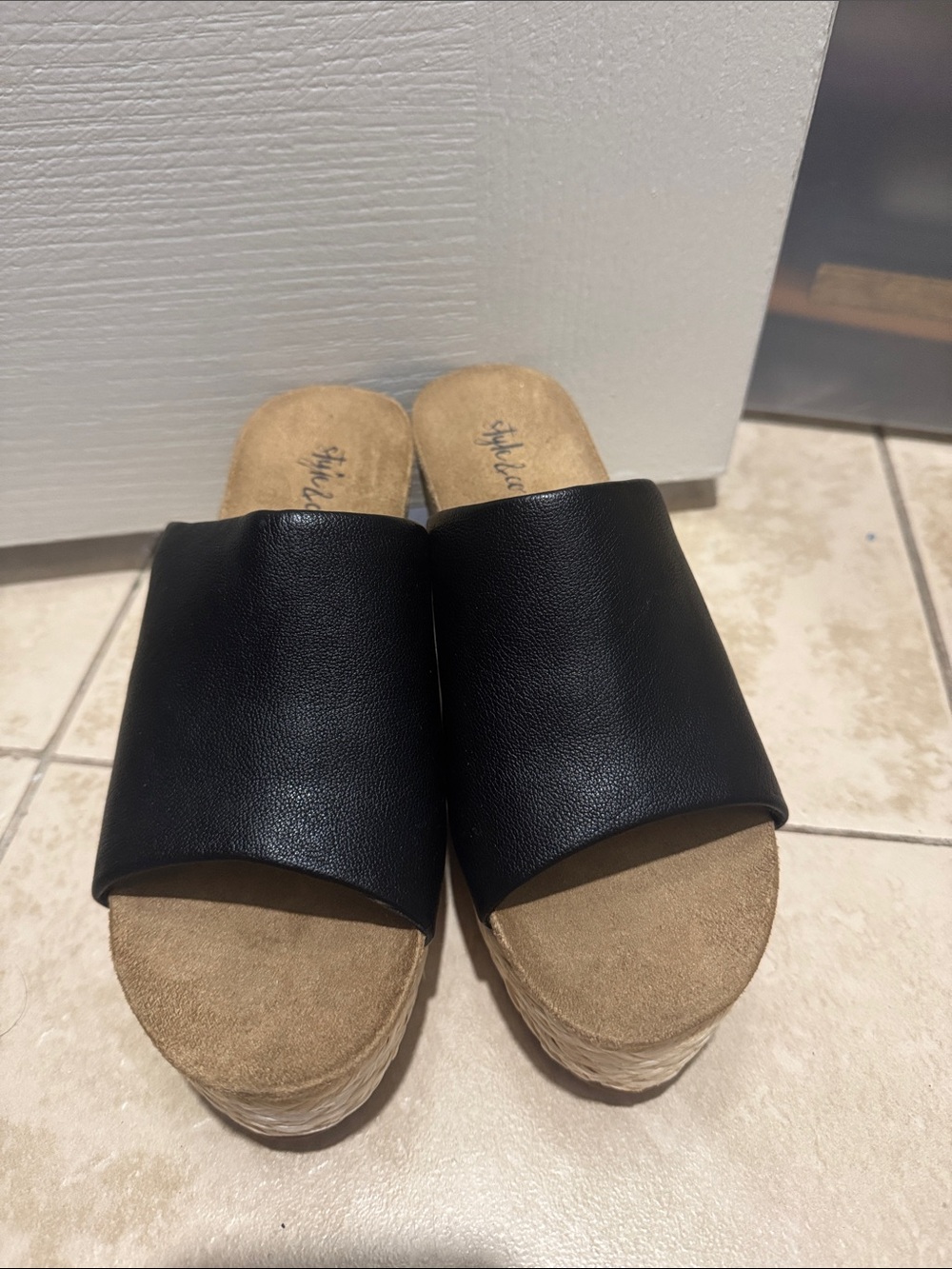 Style & Co. Black Espadrille Slide Wedges